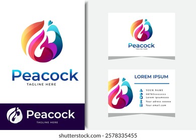 peacock colorful logo icon design with business card template