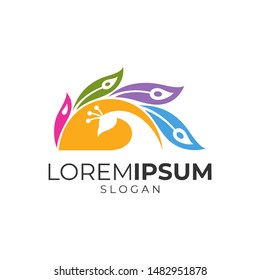 peacock colorful logo.flat style.elegant animal symbol.modern design.vector illustration
