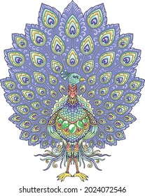 Peacock colorful mandala design for kids illustration