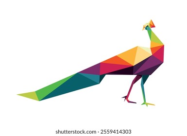 Peacock in Colorful Polygonal Low Poly Logo. Colorful Triangle Abstract of Merak Peacock Bird. Beautiful Peacock bird colorful logo Illustration