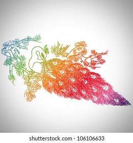 Peacock colorful ; vector drawing style