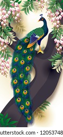 Peacock couples tree flowers orchid flower background