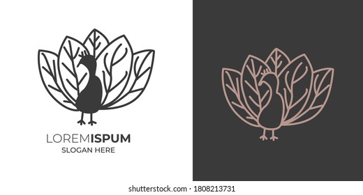 Peacock creative logo with leaf icon and circle icon.Peacock vector design .silhouette logo template vector illustration vintage minimal retro icon mono line
