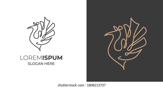 Peacock creative logo with leaf icon and circle icon.Peacock vector design .silhouette logo template vector illustration vintage minimal retro icon mono line