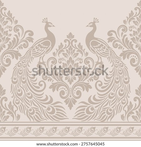Peacock damask ornament with royal peacock damask ornament design for exquisite peacock damask ornament fabric and wallpaper. vector illustration.
