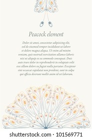 Peacock decorative ornamental grey and orange elements background in art deco style in pale vintage colors.