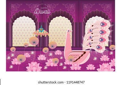 Peacock Deepavali/diwali Greetings Template Vector/illustration 