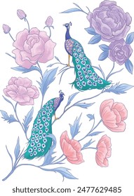 Diseño de pavo real ilustración de patrón floral