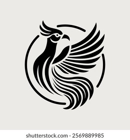 The peacock design with a round black and white line art theme is easy to remember, suitable for your brand logo