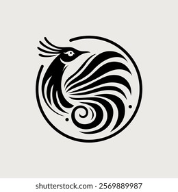 The peacock design with a round black and white line art theme is easy to remember, suitable for your brand logo