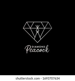 Peacock in diamond shape logo design vector template. Luxury style of bird line art logo. Modern flat diamond logo emblem. Combination of peacock and diamond. Geometric icon for luxury brand.