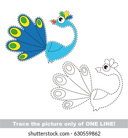 Peacock. Dot to dot educational game for kids, trace only of one line.