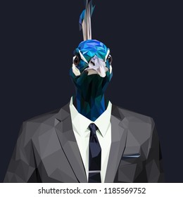 Peacock dressed in a suit. Elegant classy style. Vector illustration.