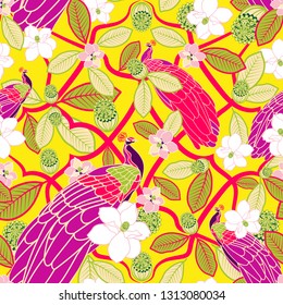 Peacock in Eastern Allure (Night) Motif for seamless pattern