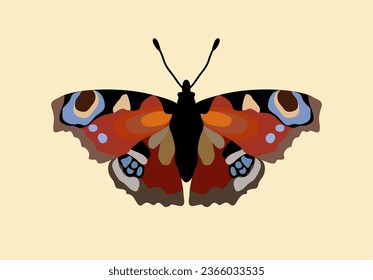 Peacock eye butterfly. Aglais io. Vector isolated illustration.