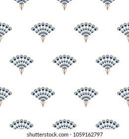 Peacock fan seamless vector pattern. Elegant minimal repeat texture.