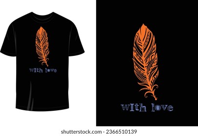 Peacock Feather Alpona With Love Print Ready T Shirt Design For Man, Woman