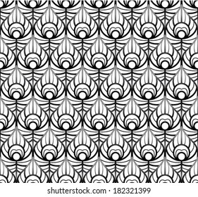 Peacock feather, asian seamless pattern, abstract ornament, japan / china background. Vector illustration