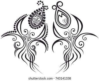 Peacock feather, black pattern on white background