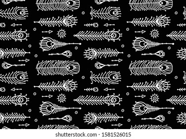 Peacock feather collection, ethnic style, seamless pattern for your design. Vector illustration