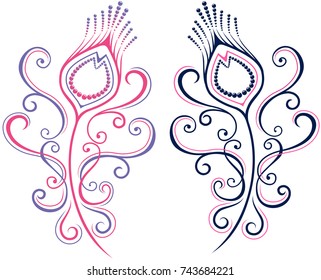 Peacock feather, decorative pattern on a white background