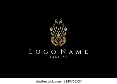 Peacock feather elegant gold logo design template flat vector
