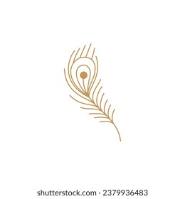 Logotipo de oro de la pluma de pavo real con estilo de diseño de arte de línea