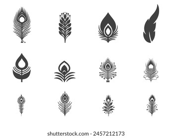 peacock feather icon set vector for the Jonmastomi festival in India.