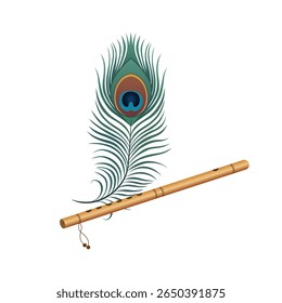 Peacock feather with krishna bamboo flute transparent background vector design