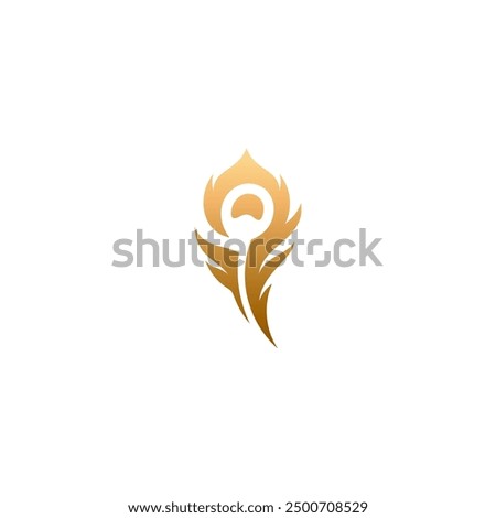 Peacock feather logo with elegant luxury gradient colors in flat vector design style