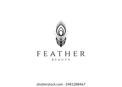 Peacock feather logo with in flat vector design style