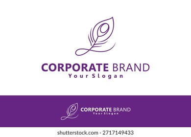  Logotipo de pluma de pavo real en estilo de diseño de arte lineal