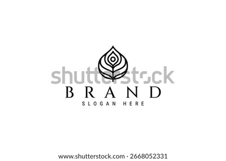 peacock feather logo with outline line art design style