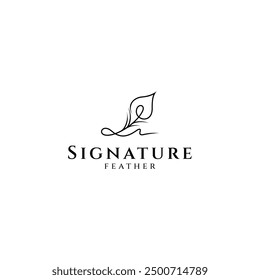 Pfau Feder Logo mit Signatur-Stil in flachen Vektor-Design-Stil