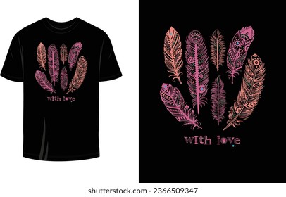 Peacock Feather With Love Toghter Print Ready T Shirt Design Vector