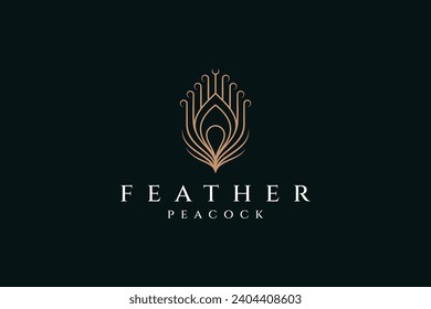 Peacock Feather Luxury Gold Color Logo Icon Design Template Flat Vector  Illustration