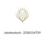 Peacock feather luxury line art logo design