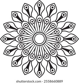 Peacock feather mandala black and white vector design