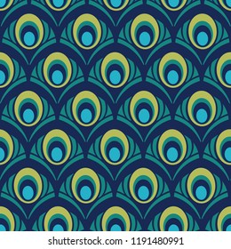 Peacock Feather Ornamental Multi Colored Seamless Pattern for Giftwrap, Backdrop, Wallpaper
