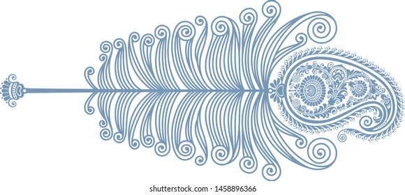 Peacock feather. Paisley pattern. Vector drawing. Decorative image