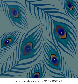 Fondo de patrón de plumas de pavo real con ilustración de vector de escritura a mano