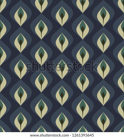 Peacock feather pattern ornate paisley design. Retro ornament for interior textile, fabric cloth, phone case, scrapbook paper. Decorative allover motif. Old gold, green, gray blue vintage print block.