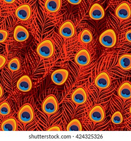 Peacock feather pattern in red. Boho Pattern.