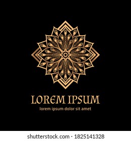 Peacock feather pattern vector logo. Ethnic luxury lotus symbol. Flowers emblem design for beauty spa salon, premium label, yoga studio, wedding party invitation, holiday card.