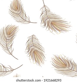 Peacock feather realistic in boho style. Luxury design.