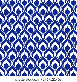 Peacock feather seamless blue geometric pattern. Ideal for backgrounds, textiles, wallpapers, and modern decorative applications.