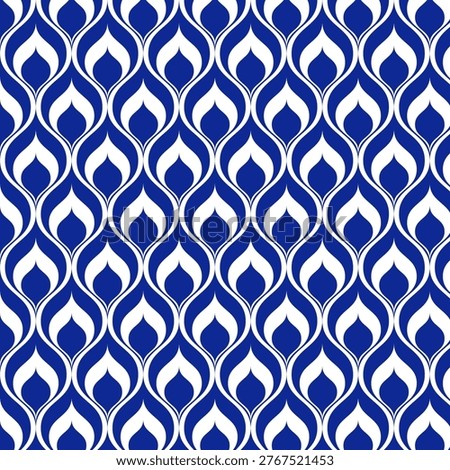 Peacock feather seamless blue geometric pattern. Ideal for backgrounds, textiles, wallpapers, and modern decorative applications.