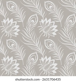 Peacock feather seamless pattern bohemian flower seamless pattern floral hand drawn print design.