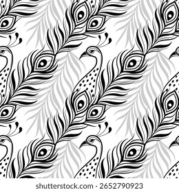 Peacock feather seamless pattern. Exotic ornament background