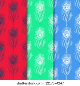 peacock feather seamless pattern hand drawn sketch